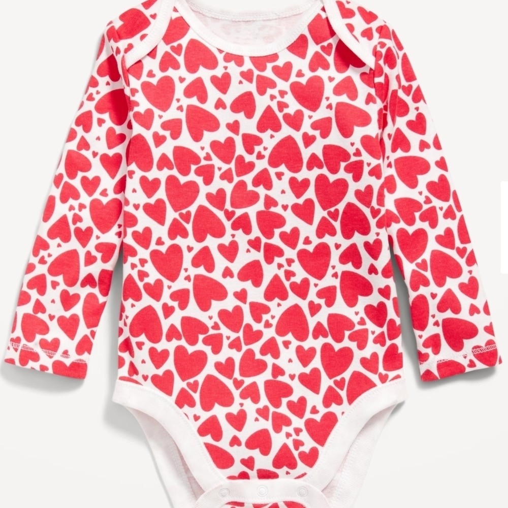 Red and White Heart Long Sleeve Print Bodysuit